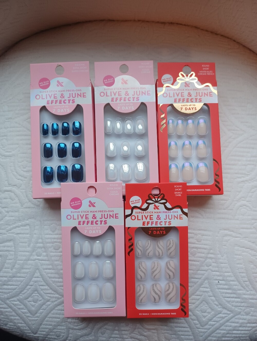 New Olive & June Effects Super Stick Mani Press On Nails Blue White Chrome